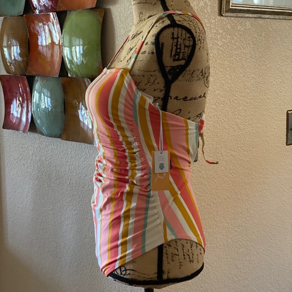 Swimwear One piece Square Neck Multi Striped 1 Piece Swim Medium NWT - Picture 2 of 9
